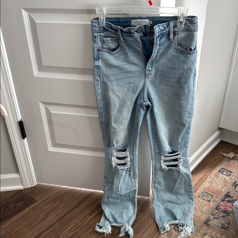 Blue Straight Leg Distressed Jeans